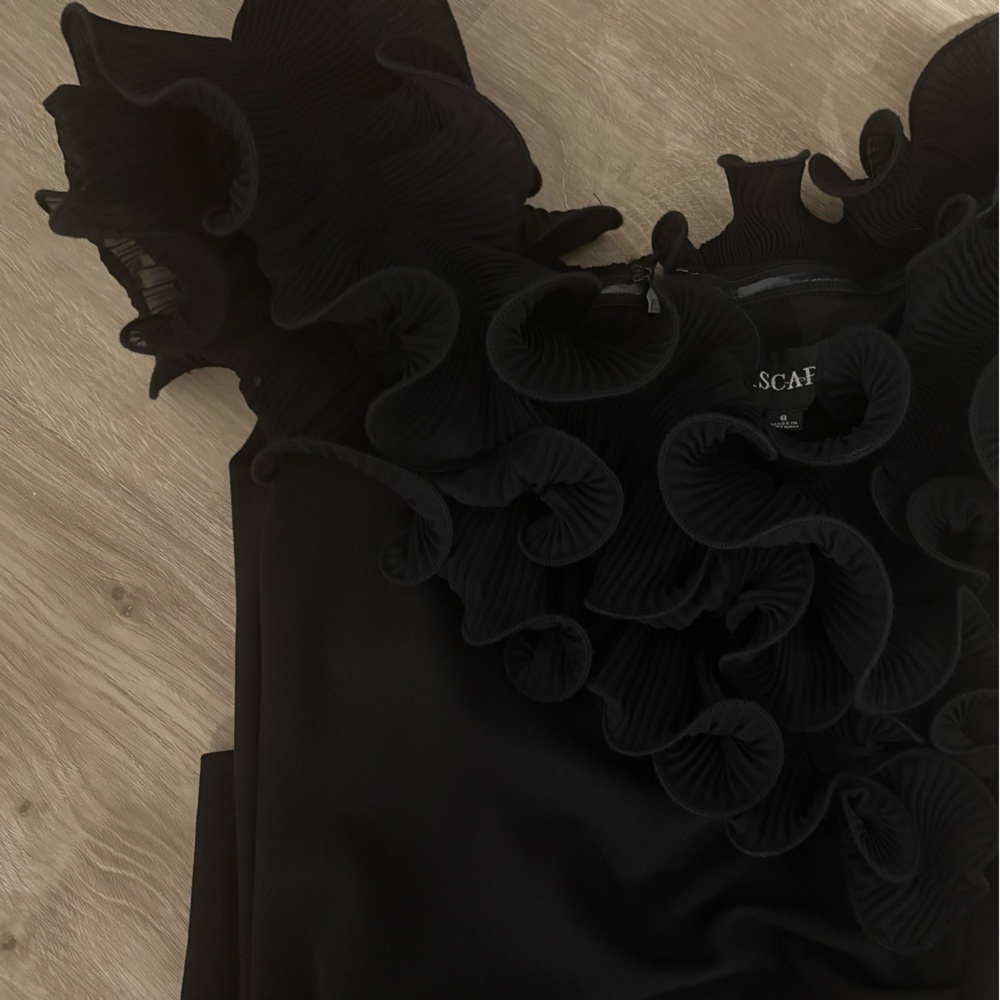 Xscape Evenings Wire Trim Off the Shoulder Black Sheath Dress - Picture 9 of 9